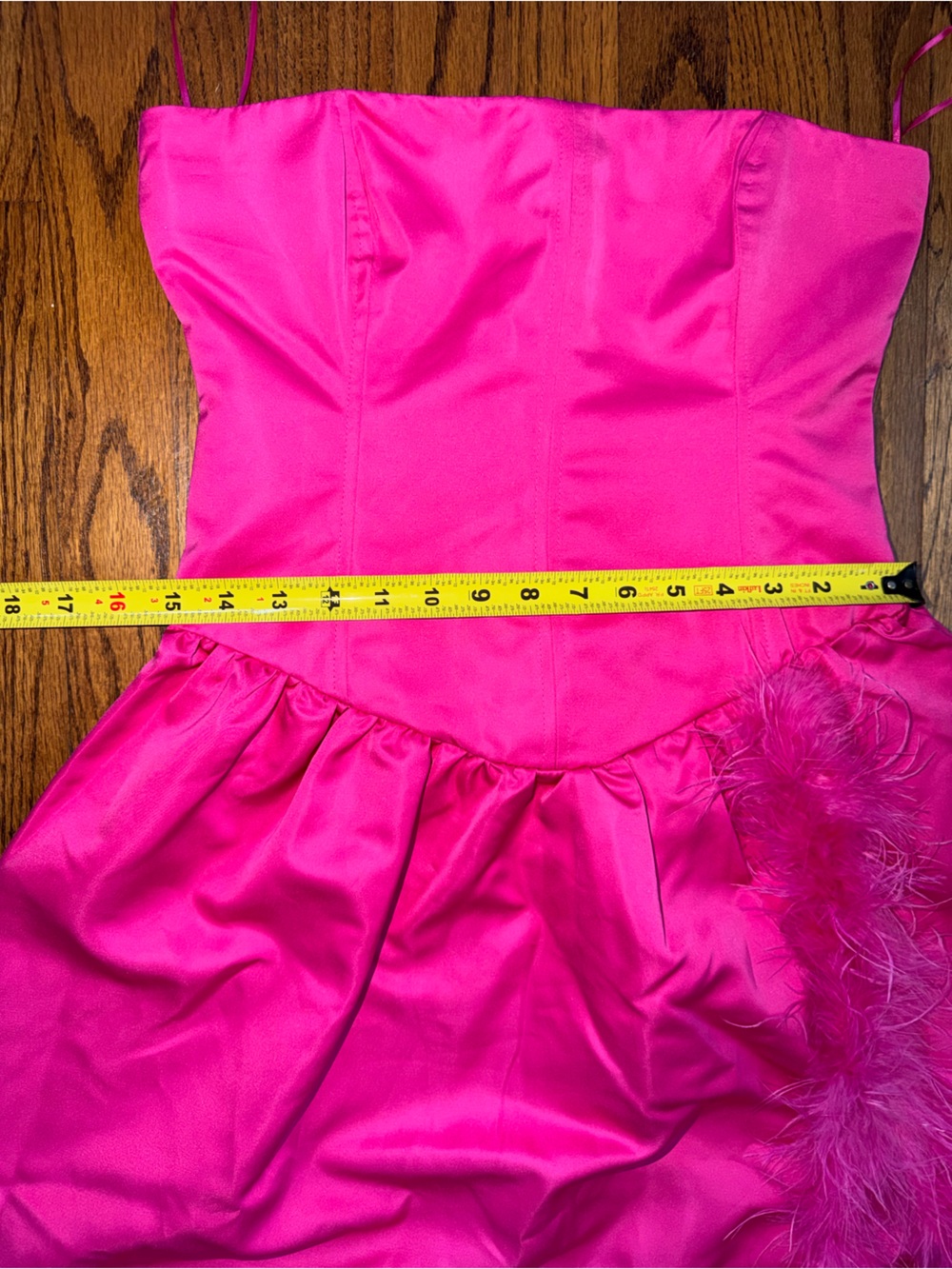 WeWoreWhat Vibrant Hot Pink Corset Dress with Feathers and High Leg Slit Fitted - Picture 9 of 11